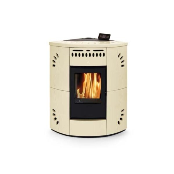 Poêle à granulés d'angle en céramique - ORIGINE PHEBO Gaia 12.7 kW