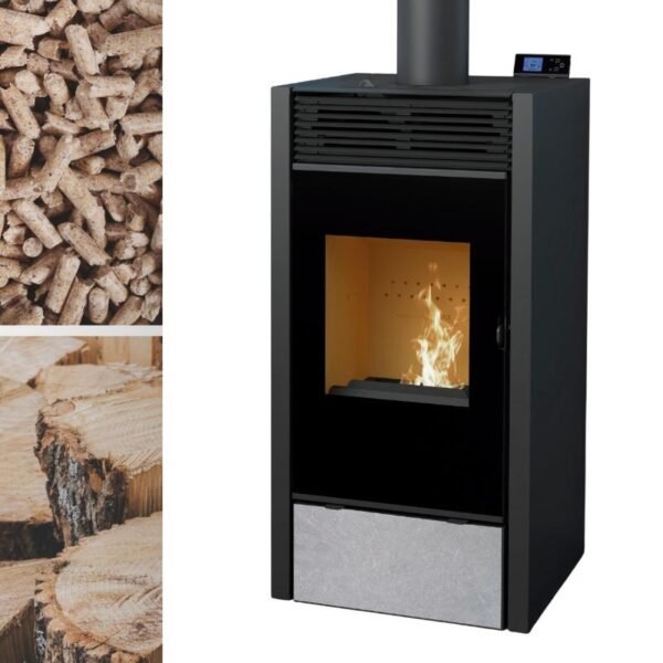 Poêle mixte hybride ventilé bois granules - BRONPI Hybrid 10 kW